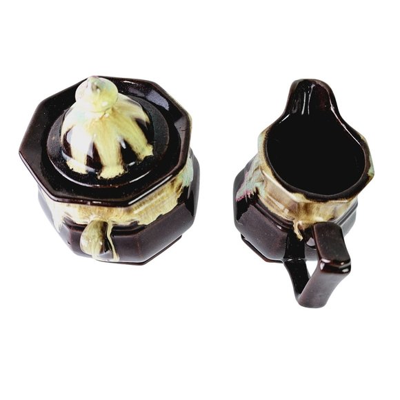 Vtg Van Briggle Glazed Drip Pottery Sugar Bowl & Creamer Set - Picture 5 of 10